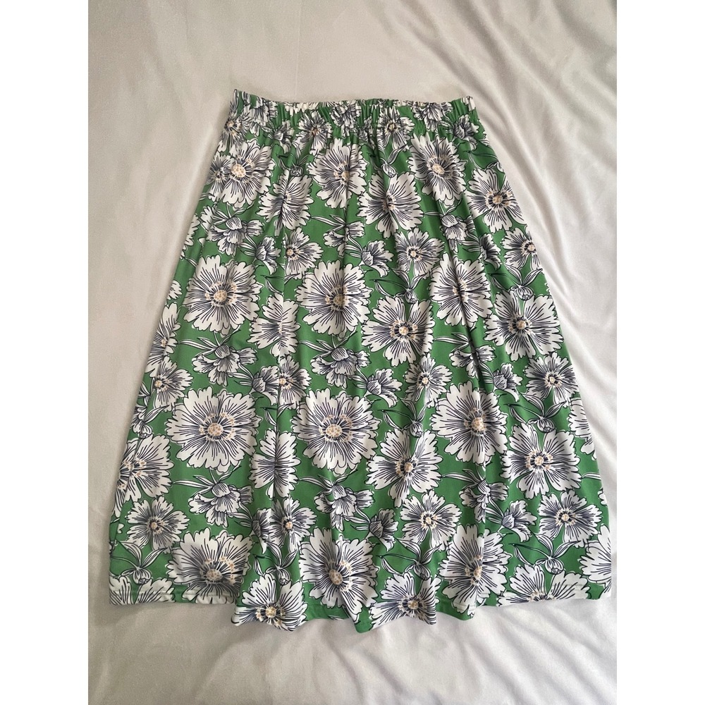 Rene Ricci Womens Green Floral Daisy Midi Skirt Elastic Waist Size M